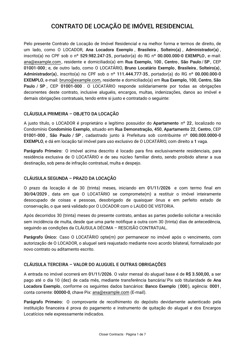 Etapa 5: Confira o documento final. Captura real com dados fictícios.